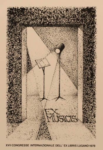 Exlibris by Oskar Roland Schroth from Germany for Lugano XVII. Int. Exlibriskongress - Ex Mucika Exlibris Congress 