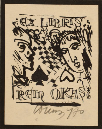 Exlibris by Evald Okas from Estonia for Rein Okas - Couple Portrait 