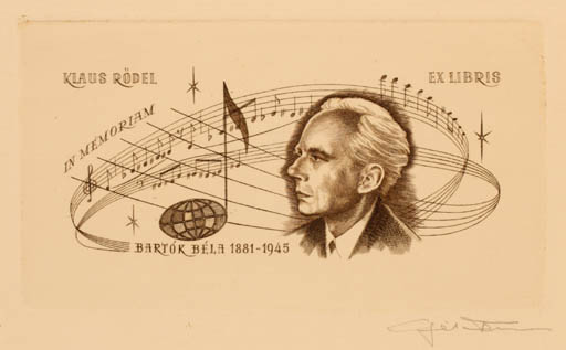 Exlibris by Ferenc Gal from Hungary for Klaus Rödel - Music Portrait 