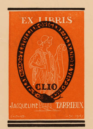 Exlibris by Charles Favet from France for Jacqueline Tarrieux - Mythology 