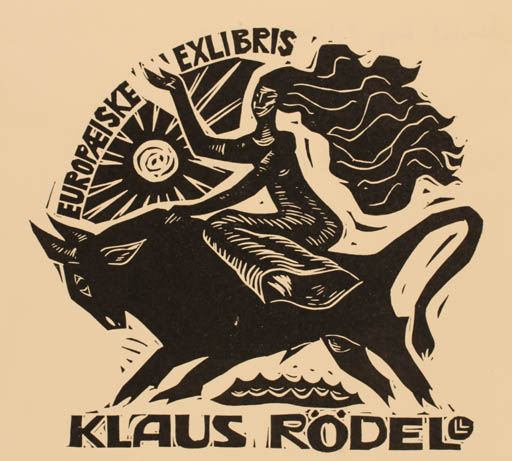 Exlibris by Lembit Lepp from Estonia for Klaus Rödel - Europa and the Bull Mythology 