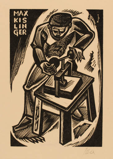 Exlibris by Jean- Pierre Dierickx from Belgium for Max Kislinger - Working Man Printing technique 