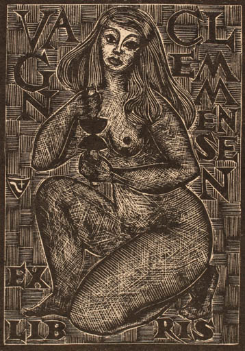 Exlibris by Jerzy Druzrycki from Poland for Vagn Åge Clemmensen - Woman Nude 