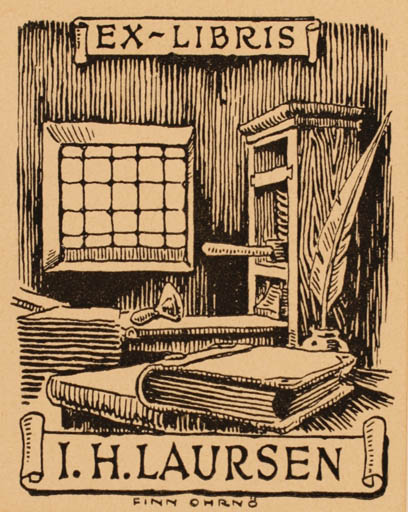 Exlibris by Finn Ohrnø from Denmark for I. H. Laursen - Working Book Printing technique 