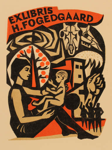 Exlibris by Dusan Janousek from Czechoslovakia for Helmer Fogedgaard - Child Woman 