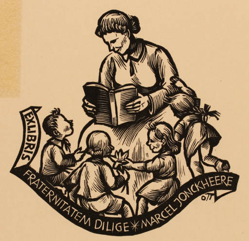 Exlibris by Herbert S. Ott from Unknown for Marcel Jonckheere - Child Book Woman 