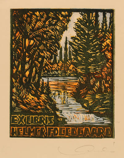 Exlibris by Kàroly Andrusko from Yugoslavia for Helmer Fogedgaard - Scenery/Landscape Forest 