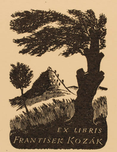 Exlibris by Jiri Bouda from Czechoslovakia for Frantisek Kozak - Scenery/Landscape Tree 