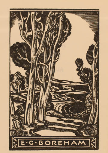 Exlibris by Adrian Feint from Australia for E. G. Boreham - Scenery/Landscape Tree 