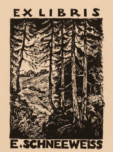 Exlibris by Leopold Hofmann from Austria for Emmerik Schneeweisz - Scenery/Landscape Forest 