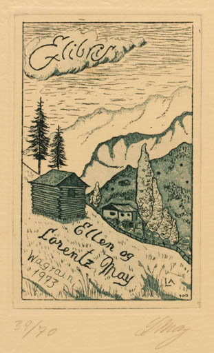 Exlibris by Lorentz May from Denmark for Lorentz og Ellen May - Mountain Scenery/Landscape 