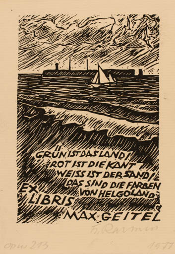 Exlibris by Friedrich Rasmus from Germany for Max Geitel - Maritime Ship/Boat 