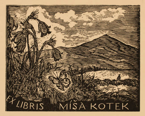 Exlibris by ? ? from Czechoslovakia for Misa Kotek - Mountain Scenery/Landscape Butterfly 