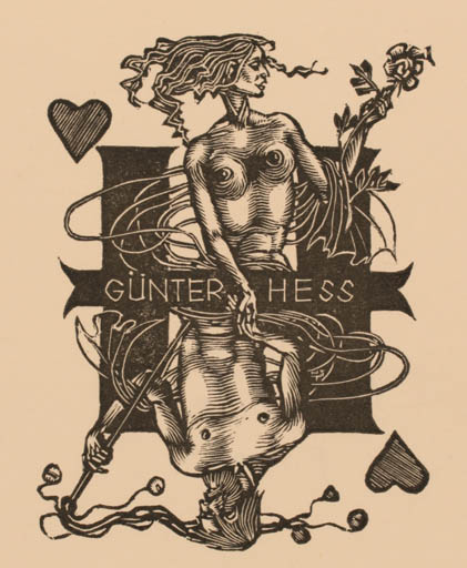 Exlibris by Hedwig Zum Tobel from Austria for Günter Hess - Couple Sport/game 