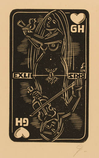 Exlibris by Erhard Zierold from Germany for Günter Hess - Woman Sport/game 