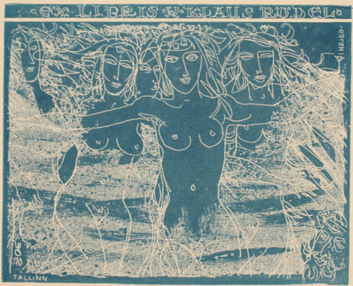 Exlibris by Evald Okas from Estonia for Klaus Rödel - Woman Nude 