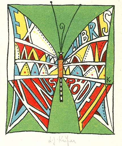 Exlibris by Ladislav J. Kaspar from Czechoslovakia for Klaus Rödel - Insect Butterfly 