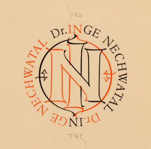 Exlibris by Gerhard Tag from Germany for Dr. Inge Nechwatal - Text/Writing 