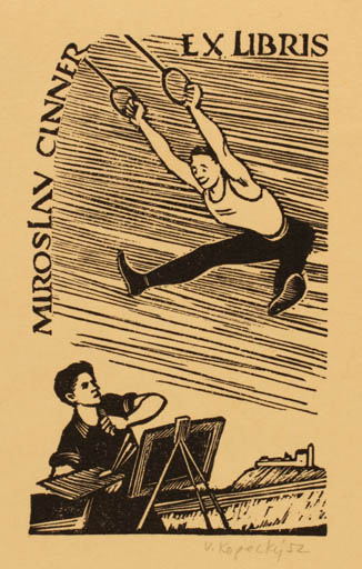 Exlibris by Vladimir Kopecky from Czechoslovakia for Miroslav Cinner - Art Man Sport/game 