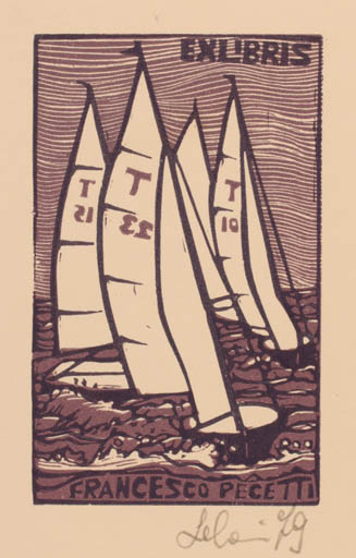 Exlibris by Maria Elisa Leboroni from Italy for Francesco Pecetti - Ship/Boat Sport/game 