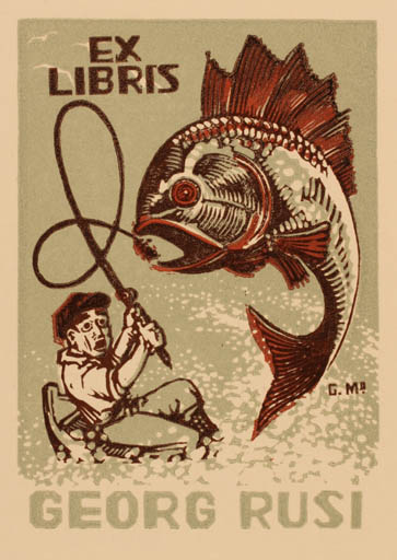 Exlibris by Gustav Mootse from Estonia for Georg Rusi - Fish Hobby Man 