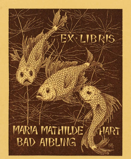 Exlibris by Bernhard Kuhlmann from Germany for Maria Mathilde Hart Bad Aibling - Fish 