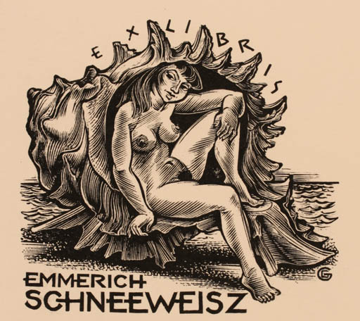 Exlibris by Gerard Gaudaen from Belgium for Emmerik Schneeweisz - Woman Nude 