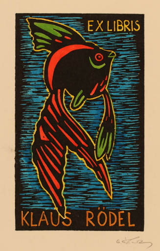 Exlibris by Olav Vihuri from Estonia for Klaus Rödel - Fish 