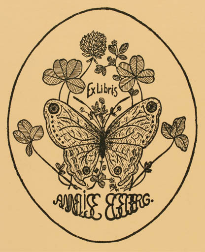 Exlibris by Haagen Bartram-Jensen from Denmark for Annelise Egeberg - Butterfly 