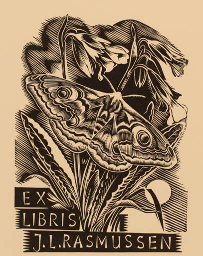 Exlibris by Josef Weiser from Czechoslovakia for Jørgen Lindhardt Rasmussen - Butterfly 