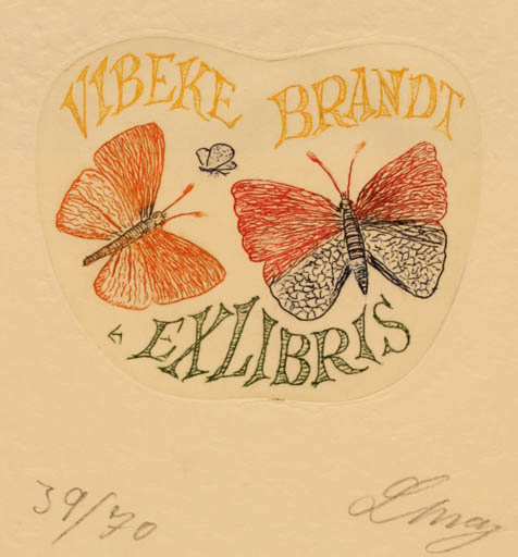 Exlibris by Lorentz May from Denmark for Vibeke Brandt - Butterfly 