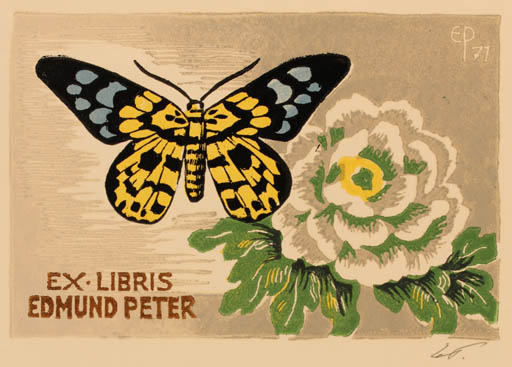 Exlibris by Edmund Peter from Denmark for Edmund Peter - Flower Butterfly 