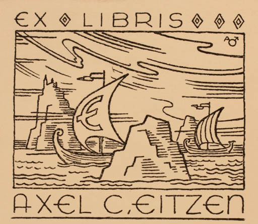 Exlibris by Albert Jaern from Norway for Axel C. Eitzen - Maritime Ship/Boat 