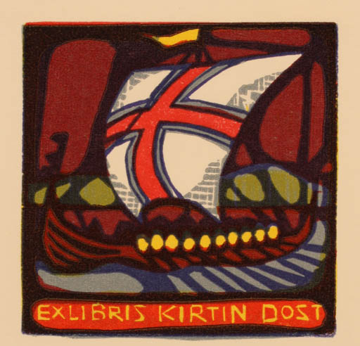 Exlibris by Jürgen Dost from Germany for Kirtin Dost - Ship/Boat Viking 