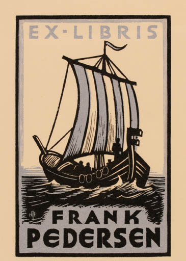 Exlibris by Hans Michael Bungter from Germany for Frank Pedersen - Ship/Boat Viking 