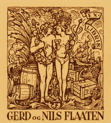 Exlibris by Albert Jaern from Norway for Gerd og Nils Flaaten - Hermes Mythology Wine 