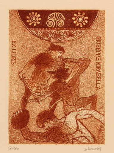 Exlibris by Luciano Schiavo from Italy for Giuseppe Mirabella - Mythology 