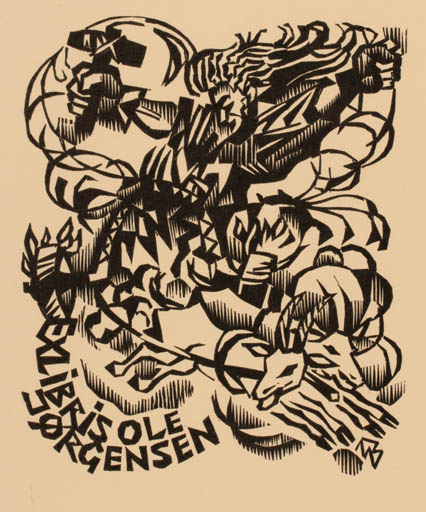 Exlibris by Ullrich Bewersdorff from Germany for Ole Sørensen - Mythology Viking 