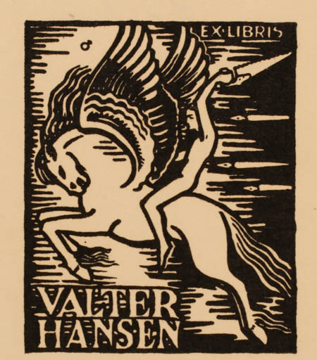 Exlibris by Albert Jaern from Norway for Valter Hansen - Mythology Pegasus 