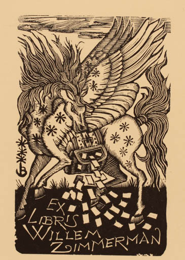 Exlibris by Bruno da Osimo from Italy for Willem Zimmerman - Mythology Pegasus 