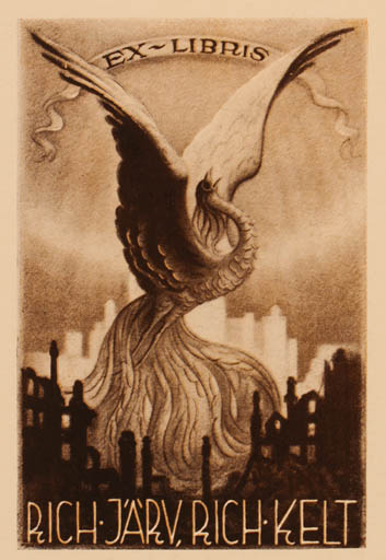 Exlibris by Richard Kivit from Estonia for ? ? - Bird Phoenix Mythology 