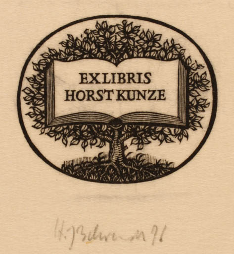 Exlibris by Hans-Joachim Behrendt from Germany for Horst Kunze - Book Tree 