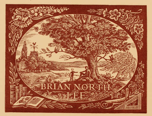 Exlibris by Joan Hassall from Great Britain for Brian North Lee - Scenery/Landscape Tree 