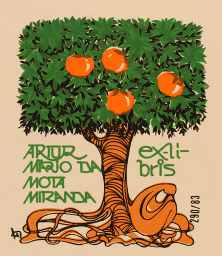 Exlibris by Eduardo Dias Ferreira from Portugal for Artur Mario Da Mota Miranda - Fruit Tree 