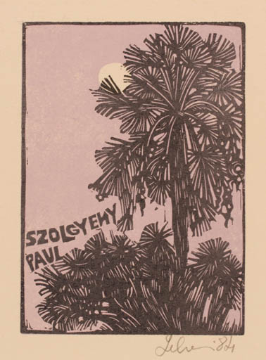 Exlibris by Maria Elisa Leboroni from Italy for Paul Szolgyeny - Palm tree 