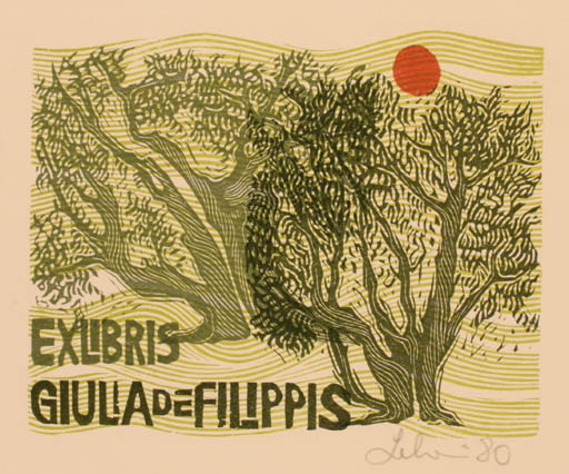 Exlibris by Maria Elisa Leboroni from Italy for Giulia de Filippis - Tree 