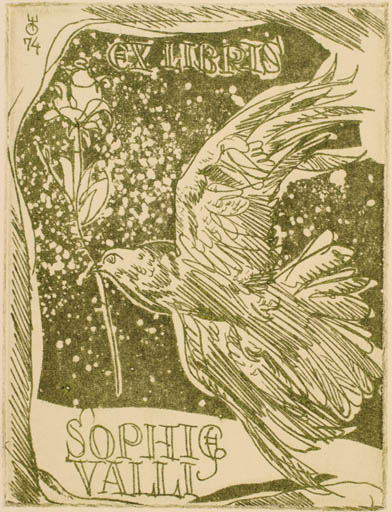 Exlibris by Evald Okas from Estonia for Sophie Valli - Bird 