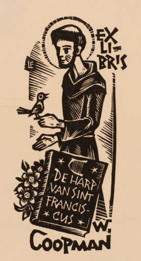 Exlibris by Frans Lasure from Belgium for Wilfrid Coopman - Bird Man Religion 