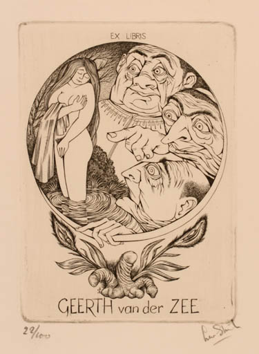 Exlibris by Lou Strik from Netherland for Geert van der Zee - Group Woman 