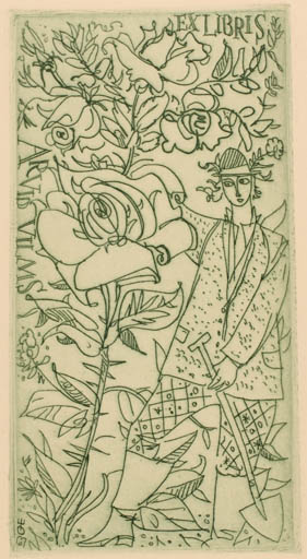 Exlibris by Evald Okas from Estonia for Arvid Vilms - Flower Man 